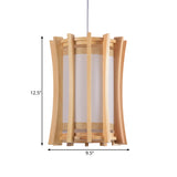 Cylindrical Pendant Light Fixture Asia PVC 1 Bulb Dinette Ceiling Lamp with Wood Cage in Beige Clearhalo 'Ceiling Lights' 'Pendant Lights' 'Pendants' Lighting' 1458449