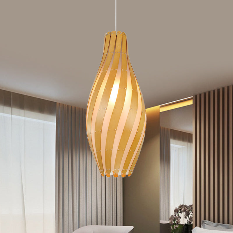 Modern Stylish 1-Light Hanging Light Beige Twisty Vase Suspension Pendant Light with Wood Shade, 6.5"/10" Width Clearhalo 'Ceiling Lights' 'Pendant Lights' 'Pendants' Lighting' 1458450