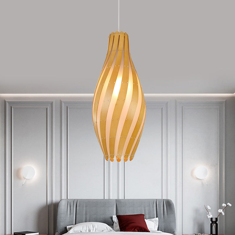 Modern Stylish 1-Light Hanging Light Beige Twisty Vase Suspension Pendant Light with Wood Shade, 6.5"/10" Width Clearhalo 'Ceiling Lights' 'Pendant Lights' 'Pendants' Lighting' 1458451