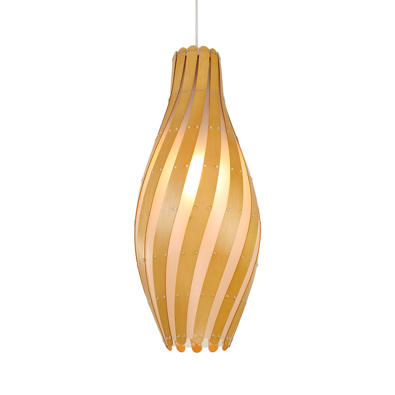 Modern Stylish 1-Light Hanging Light Beige Twisty Vase Suspension Pendant Light with Wood Shade, 6.5"/10" Width Clearhalo 'Ceiling Lights' 'Pendant Lights' 'Pendants' Lighting' 1458452