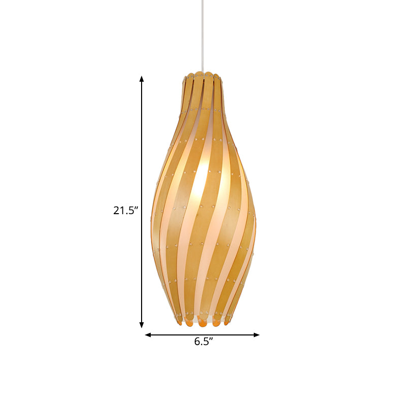 Modern Stylish 1-Light Hanging Light Beige Twisty Vase Suspension Pendant Light with Wood Shade, 6.5"/10" Width Clearhalo 'Ceiling Lights' 'Pendant Lights' 'Pendants' Lighting' 1458454