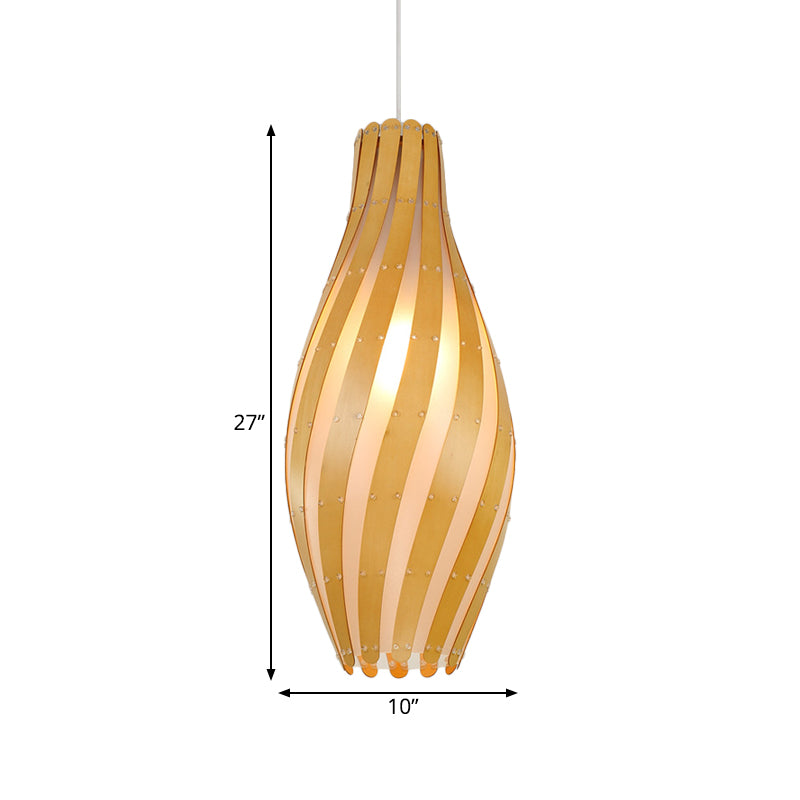 Modern Stylish 1-Light Hanging Light Beige Twisty Vase Suspension Pendant Light with Wood Shade, 6.5"/10" Width Clearhalo 'Ceiling Lights' 'Pendant Lights' 'Pendants' Lighting' 1458455