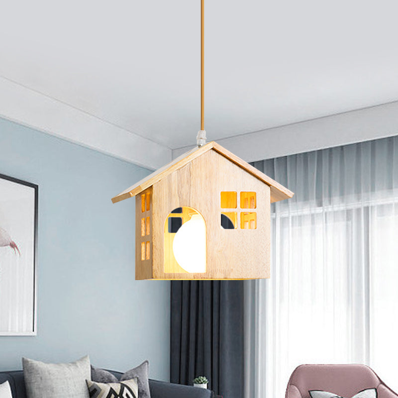 Rubber Wood House Drop Pendant Lodge Style 1 Bulb Pendulum Light over Dining Table Clearhalo 'Ceiling Lights' 'Pendant Lights' 'Pendants' Lighting' 1458466