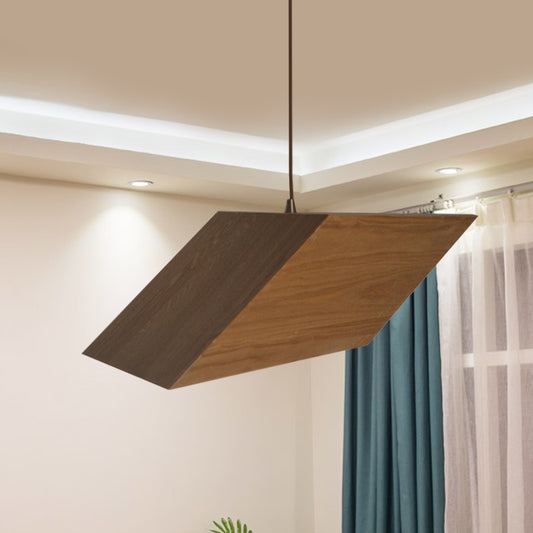 Triangular Prism Wood Drop Pendant Modern Creative 1 Light Beige Hanging Light Kit Wood Clearhalo 'Ceiling Lights' 'Modern Pendants' 'Modern' 'Pendant Lights' 'Pendants' Lighting' 1458501