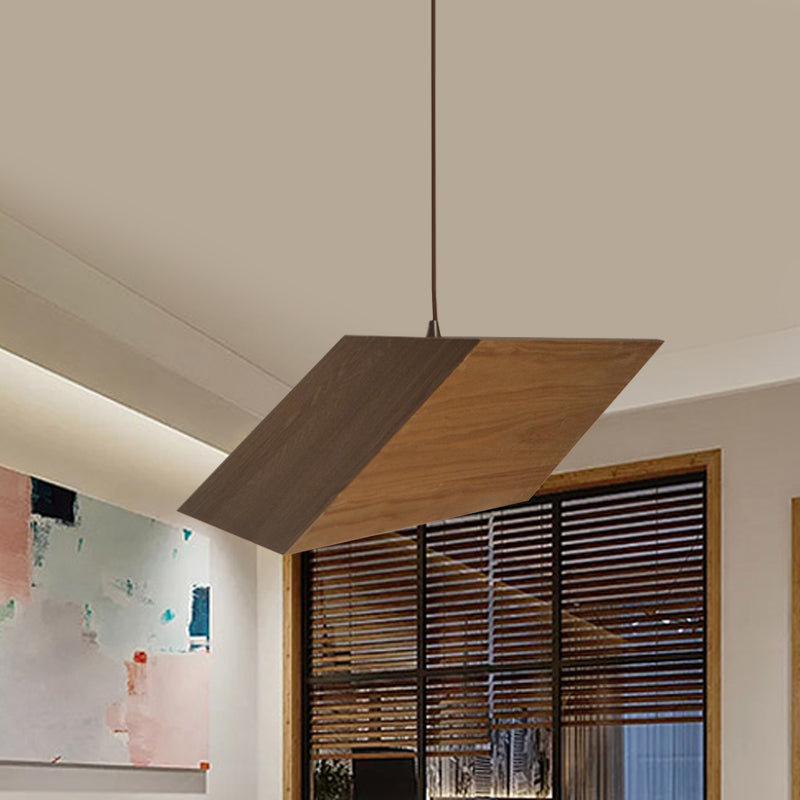 Triangular Prism Wood Drop Pendant Modern Creative 1 Light Beige Hanging Light Kit Clearhalo 'Ceiling Lights' 'Modern Pendants' 'Modern' 'Pendant Lights' 'Pendants' Lighting' 1458502