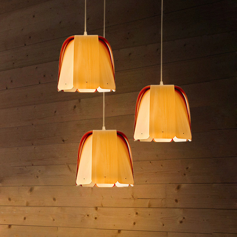 Asian Scalloped Wood Strap Pendant Single Head Hanging Ceiling Light in Beige for Bistro Wood Clearhalo 'Ceiling Lights' 'Pendant Lights' 'Pendants' Lighting' 1458521_84a27899-c7eb-43c3-b124-9a2824ddcd42