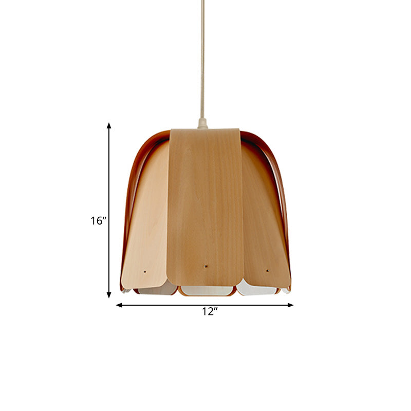 Asian Scalloped Wood Strap Pendant Single Head Hanging Ceiling Light in Beige for Bistro Clearhalo 'Ceiling Lights' 'Pendant Lights' 'Pendants' Lighting' 1458525