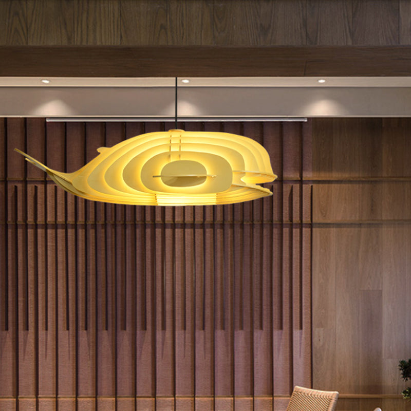 Japanese Style Whale Drop Pendant Wood 1 Head Sushi Restaurant Hanging Lamp Kit in Beige Clearhalo 'Ceiling Lights' 'Pendant Lights' 'Pendants' Lighting' 1458527