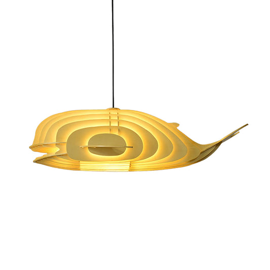 Japanese Style Whale Drop Pendant Wood 1 Head Sushi Restaurant Hanging Lamp Kit in Beige Clearhalo 'Ceiling Lights' 'Pendant Lights' 'Pendants' Lighting' 1458529