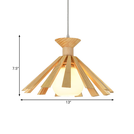 Cottage 1-Light Hanging Light Opal Frosted Open Glass Ball Pendant Ceiling Light with Wood Tapered Cap Clearhalo 'Ceiling Lights' 'Pendant Lights' 'Pendants' Lighting' 1458535