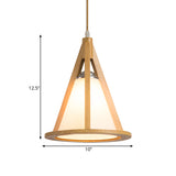 Horn Shaped Cage Wood Pendant Lamp Japanese Single Bulb Beige Ceiling Light with Shade Clearhalo 'Ceiling Lights' 'Pendant Lights' 'Pendants' Lighting' 1458540