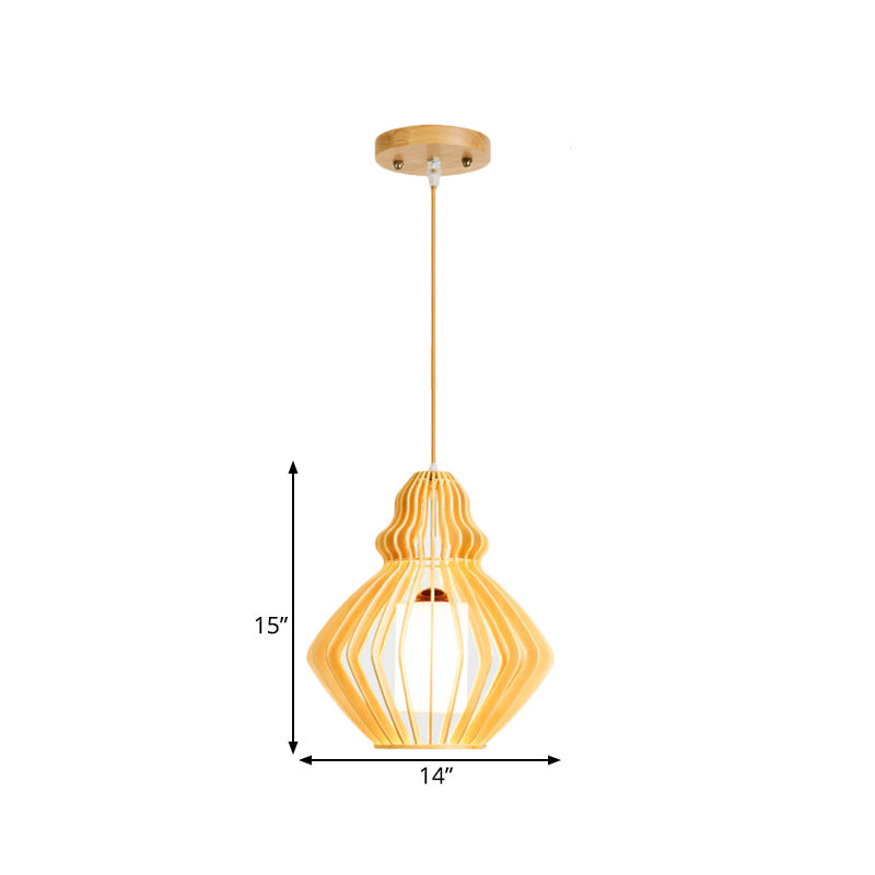 Bellied Basswood Ceiling Hanging Lantern Asian 1 Light Beige Pendant Light over Restaurant Table Clearhalo 'Ceiling Lights' 'Pendant Lights' 'Pendants' Lighting' 1458566