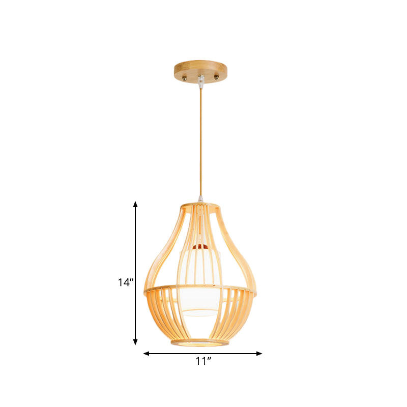 Wood Basket Suspension Pendant Light Farmhouse 1 Bulb Beige Ceiling Fixture with Fabric Lamp Shade Clearhalo 'Ceiling Lights' 'Pendant Lights' 'Pendants' Lighting' 1458576