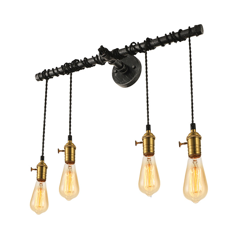 4 Lights Linear Piped Wall Light Sconce with Open Bulb Industrial Brass Metal Wall Mount Lamp Clearhalo 'Art deco wall lights' 'Cast Iron' 'Glass' 'Industrial wall lights' 'Industrial' 'Middle century wall lights' 'Modern' 'Rustic wall lights' 'Tiffany' 'Traditional wall lights' 'Wall Lamps & Sconces' 'Wall Lights' Lighting' 145859