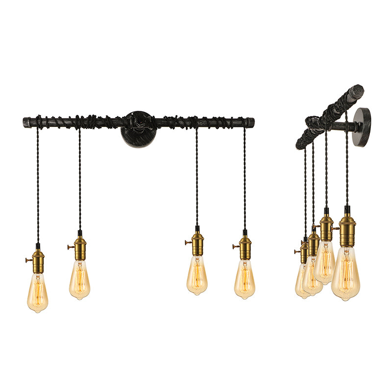 4 Lights Linear Piped Wall Light Sconce with Open Bulb Industrial Brass Metal Wall Mount Lamp Clearhalo 'Art deco wall lights' 'Cast Iron' 'Glass' 'Industrial wall lights' 'Industrial' 'Middle century wall lights' 'Modern' 'Rustic wall lights' 'Tiffany' 'Traditional wall lights' 'Wall Lamps & Sconces' 'Wall Lights' Lighting' 145860