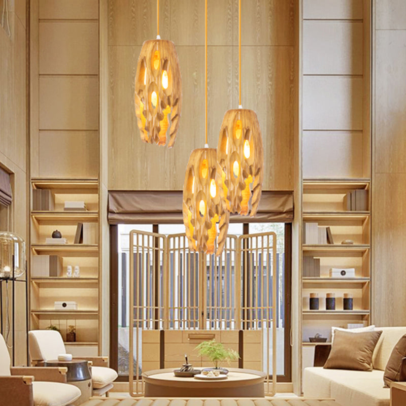 Cylindrical Cutouts Bistro Pendulum Light Wood 1-Light Lodge Pendant Ceiling Light Clearhalo 'Ceiling Lights' 'Pendant Lights' 'Pendants' Lighting' 1458603