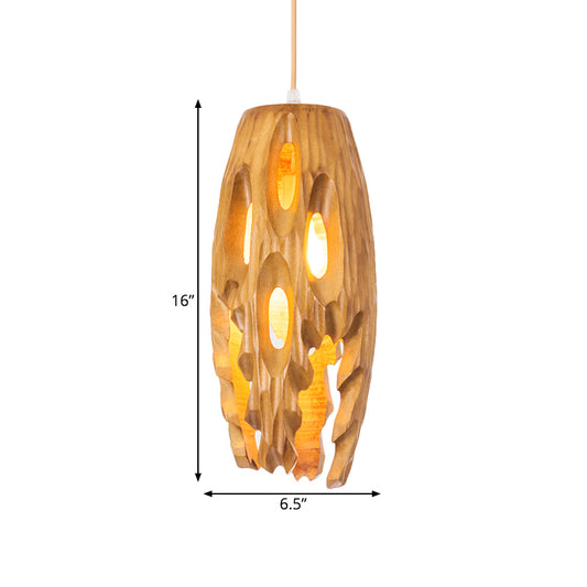 Cylindrical Cutouts Bistro Pendulum Light Wood 1-Light Lodge Pendant Ceiling Light Clearhalo 'Ceiling Lights' 'Pendant Lights' 'Pendants' Lighting' 1458605