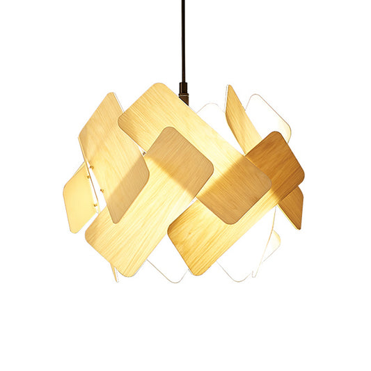 Beige Spliced Circle Chandelier Modernist 3 Heads Wood Hanging Light Fixture over Dining Table Clearhalo 'Ceiling Lights' 'Chandeliers' Lighting' options 1458609