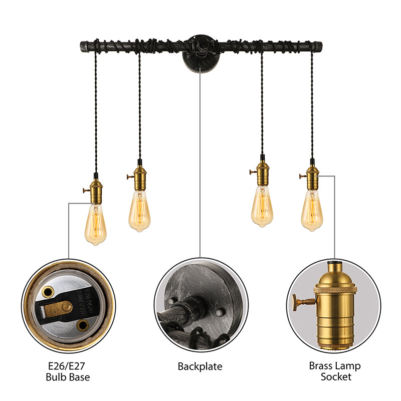4 Lights Linear Piped Wall Light Sconce with Open Bulb Industrial Brass Metal Wall Mount Lamp Clearhalo 'Art deco wall lights' 'Cast Iron' 'Glass' 'Industrial wall lights' 'Industrial' 'Middle century wall lights' 'Modern' 'Rustic wall lights' 'Tiffany' 'Traditional wall lights' 'Wall Lamps & Sconces' 'Wall Lights' Lighting' 145862