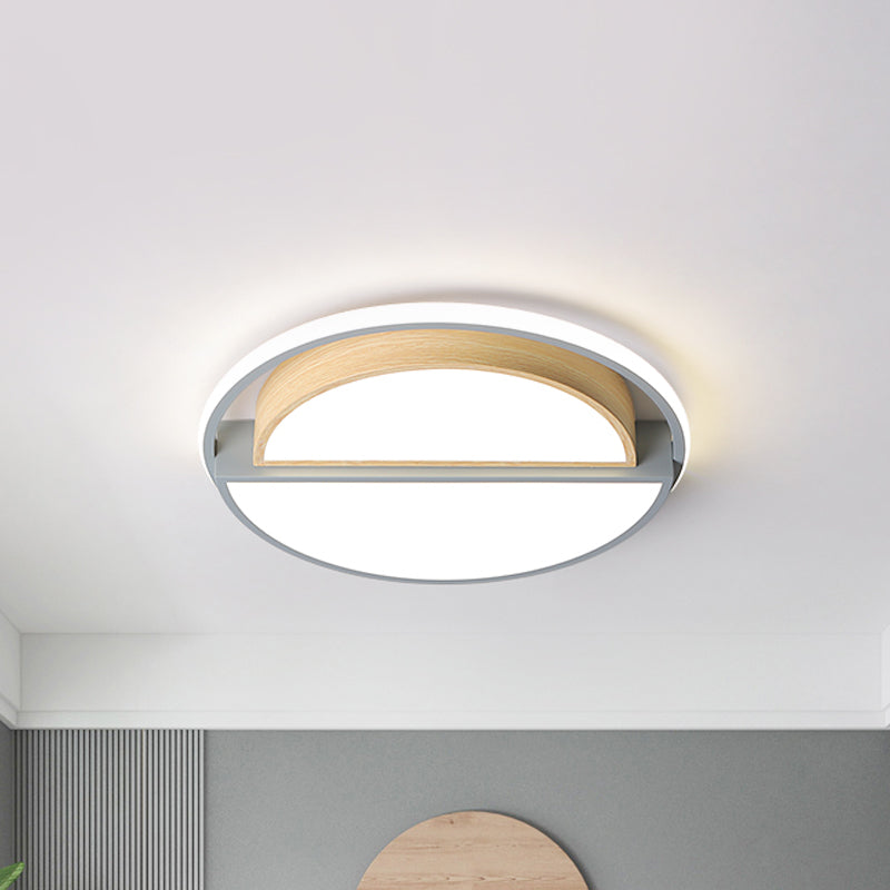 Macaron Sliced Round Iron Ceiling Fixture 16.5"/20.5" Wide LED Flush Mount Lighting in Green/Grey-Wood, Warm/White Light Grey Clearhalo 'Ceiling Lights' 'Close To Ceiling Lights' 'Close to ceiling' 'Flush mount' Lighting' 1458633