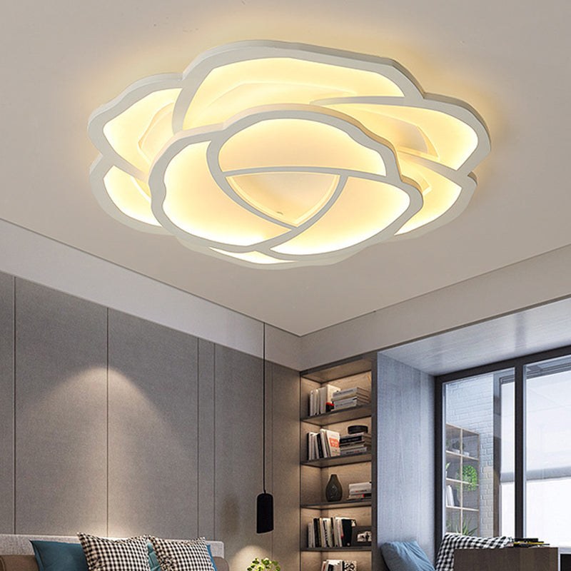 Modern Romantic LED Flush Mount Acrylic White Lifelike Rose Surface Ceiling Light, 16.5/20.5 Inches Wide White Clearhalo 'Ceiling Lights' 'Close To Ceiling Lights' 'Close to ceiling' 'Flush mount' Lighting' 1458675