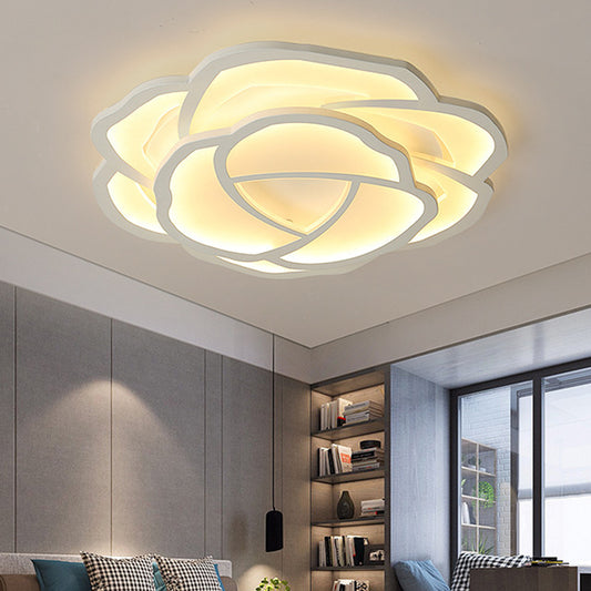 Modern Romantic LED Flush Mount Acrylic White Lifelike Rose Surface Ceiling Light, 16.5/20.5 Inches Wide White Clearhalo 'Ceiling Lights' 'Close To Ceiling Lights' 'Close to ceiling' 'Flush mount' Lighting' 1458675