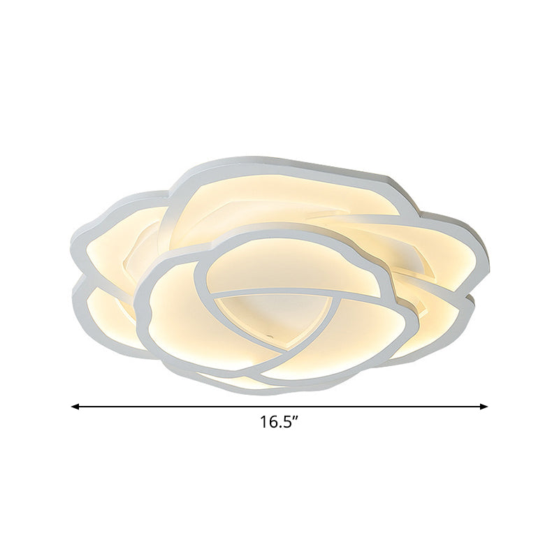 Modern Romantic LED Flush Mount Acrylic White Lifelike Rose Surface Ceiling Light, 16.5/20.5 Inches Wide Clearhalo 'Ceiling Lights' 'Close To Ceiling Lights' 'Close to ceiling' 'Flush mount' Lighting' 1458678