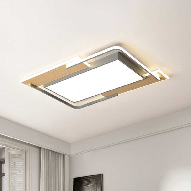 Living Room LED Ceiling Light Modern Grey-Wood Flush Mount Lamp with Pieced Rectangle Acrylic Shade, Warm/White Light Grey Clearhalo 'Ceiling Lights' 'Close To Ceiling Lights' 'Close to ceiling' 'Flush mount' Lighting' 1458706