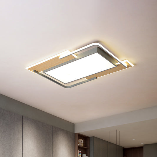 Living Room LED Ceiling Light Modern Grey-Wood Flush Mount Lamp with Pieced Rectangle Acrylic Shade, Warm/White Light Clearhalo 'Ceiling Lights' 'Close To Ceiling Lights' 'Close to ceiling' 'Flush mount' Lighting' 1458707