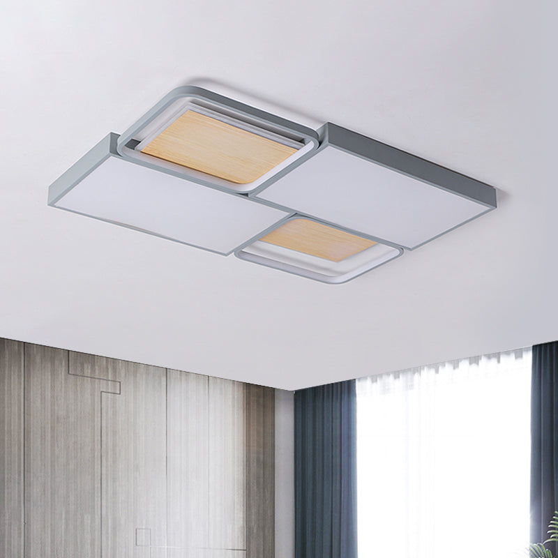 Piecing Rectangular Flush Mount Light Nordic Acrylic Grey and Wood LED Ceiling Lamp in Warm/White Light Grey Clearhalo 'Ceiling Lights' 'Close To Ceiling Lights' 'Close to ceiling' 'Flush mount' Lighting' 1458711