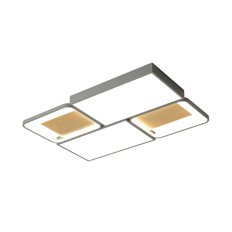 Piecing Rectangular Flush Mount Light Nordic Acrylic Grey and Wood LED Ceiling Lamp in Warm/White Light Clearhalo 'Ceiling Lights' 'Close To Ceiling Lights' 'Close to ceiling' 'Flush mount' Lighting' 1458712