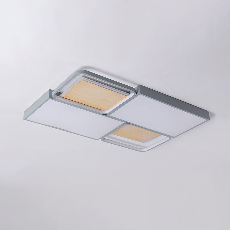 Piecing Rectangular Flush Mount Light Nordic Acrylic Grey and Wood LED Ceiling Lamp in Warm/White Light Clearhalo 'Ceiling Lights' 'Close To Ceiling Lights' 'Close to ceiling' 'Flush mount' Lighting' 1458713