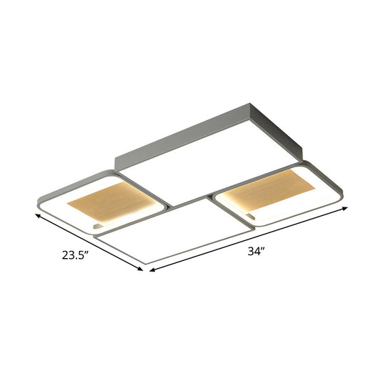 Piecing Rectangular Flush Mount Light Nordic Acrylic Grey and Wood LED Ceiling Lamp in Warm/White Light Clearhalo 'Ceiling Lights' 'Close To Ceiling Lights' 'Close to ceiling' 'Flush mount' Lighting' 1458714