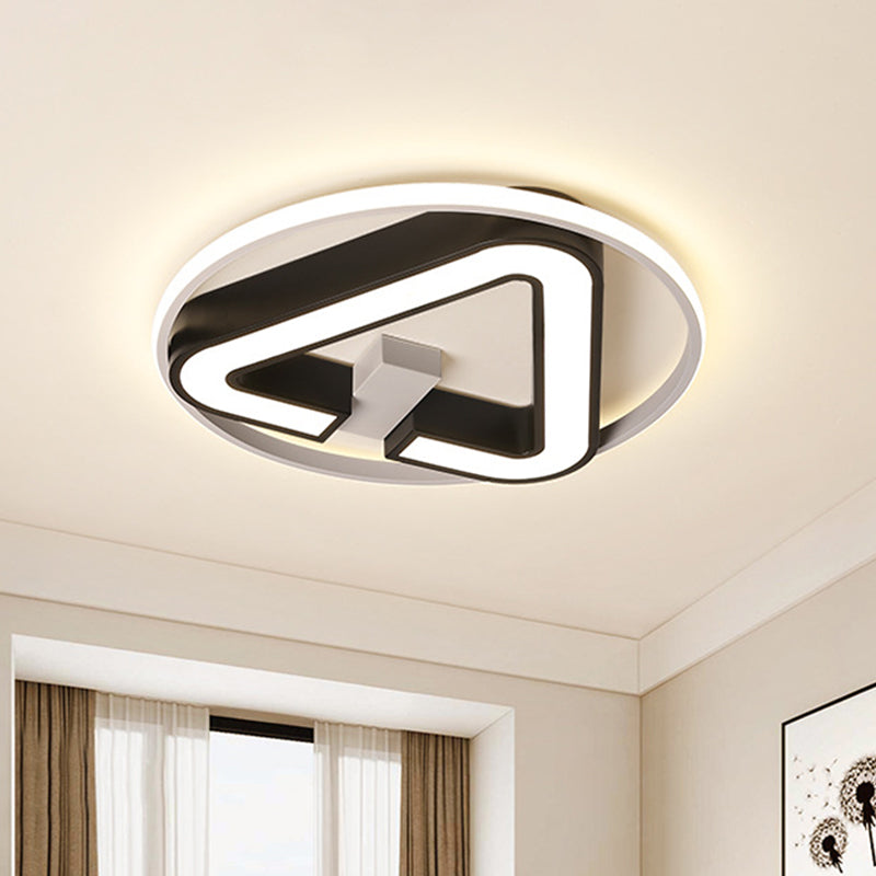 19"/22" Wide Black Triangle Flush Light Minimalism Aluminum LED Close to Ceiling Fixture with Halo Ring in Warm/White Light Clearhalo 'Ceiling Lights' 'Close To Ceiling Lights' 'Close to ceiling' 'Flush mount' Lighting' 1458725