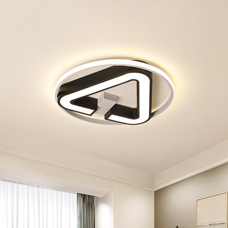 19"/22" Wide Black Triangle Flush Light Minimalism Aluminum LED Close to Ceiling Fixture with Halo Ring in Warm/White Light Black Clearhalo 'Ceiling Lights' 'Close To Ceiling Lights' 'Close to ceiling' 'Flush mount' Lighting' 1458726