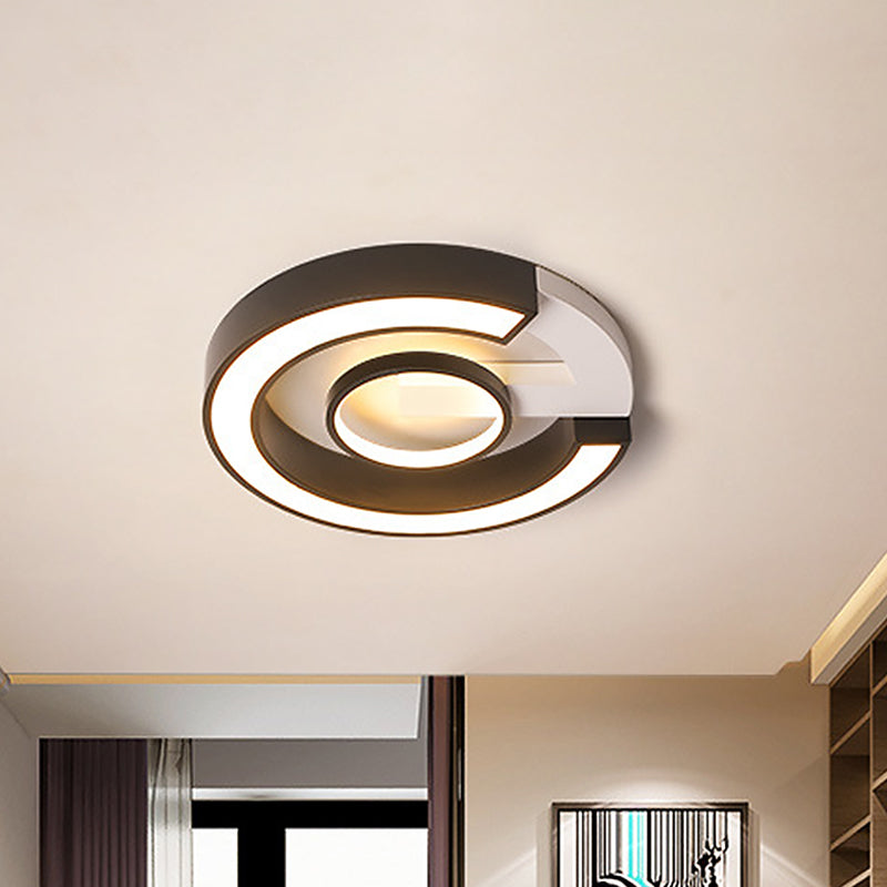 Black Curved LED Flush Mount Modernism Acrylic Flush Ceiling Light Fixture in Warm/White Light, 18"/21.5" Width Black Clearhalo 'Ceiling Lights' 'Close To Ceiling Lights' 'Close to ceiling' 'Flush mount' Lighting' 1458732