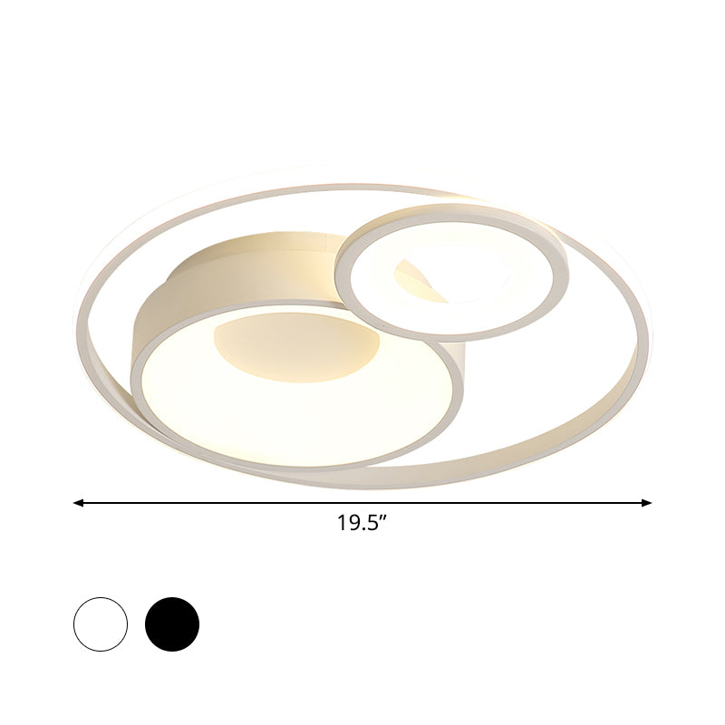 3 Circles Hotel Ceiling Lighting Metallic Nordic 16"/19.5" Wide LED Flush Mount Fixture in Warm/White Light, Black/White Clearhalo 'Ceiling Lights' 'Close To Ceiling Lights' 'Close to ceiling' 'Flush mount' Lighting' 1458742