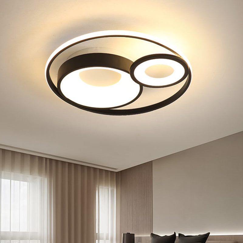 3 Circles Hotel Ceiling Lighting Metallic Nordic 16"/19.5" Wide LED Flush Mount Fixture in Warm/White Light, Black/White Clearhalo 'Ceiling Lights' 'Close To Ceiling Lights' 'Close to ceiling' 'Flush mount' Lighting' 1458743