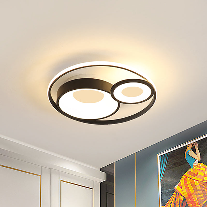 3 Circles Hotel Ceiling Lighting Metallic Nordic 16"/19.5" Wide LED Flush Mount Fixture in Warm/White Light, Black/White Black Clearhalo 'Ceiling Lights' 'Close To Ceiling Lights' 'Close to ceiling' 'Flush mount' Lighting' 1458744