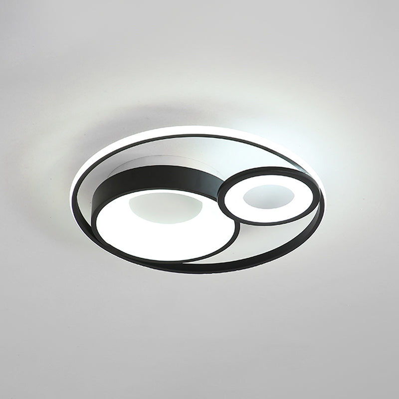 3 Circles Hotel Ceiling Lighting Metallic Nordic 16"/19.5" Wide LED Flush Mount Fixture in Warm/White Light, Black/White Clearhalo 'Ceiling Lights' 'Close To Ceiling Lights' 'Close to ceiling' 'Flush mount' Lighting' 1458746