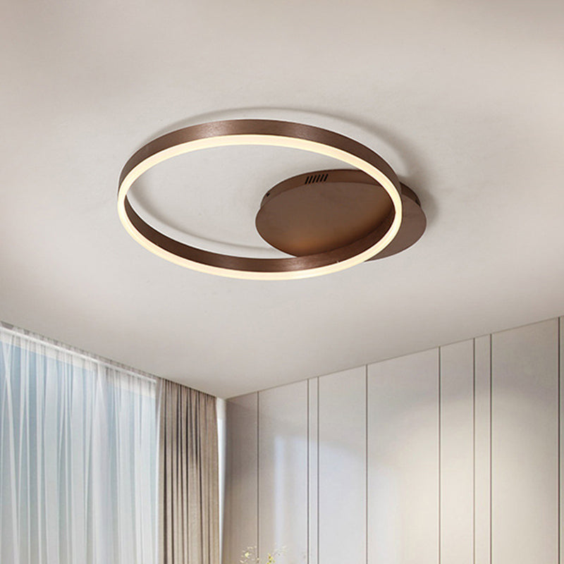 Minimalist 1/2-Head LED Ceiling Flush Aluminum Coffee Circle Flushmount Lighting in Warm/White Light, 12"/16"/8"+16" W Coffee Clearhalo 'Ceiling Lights' 'Close To Ceiling Lights' 'Close to ceiling' 'Flush mount' Lighting' 1458748