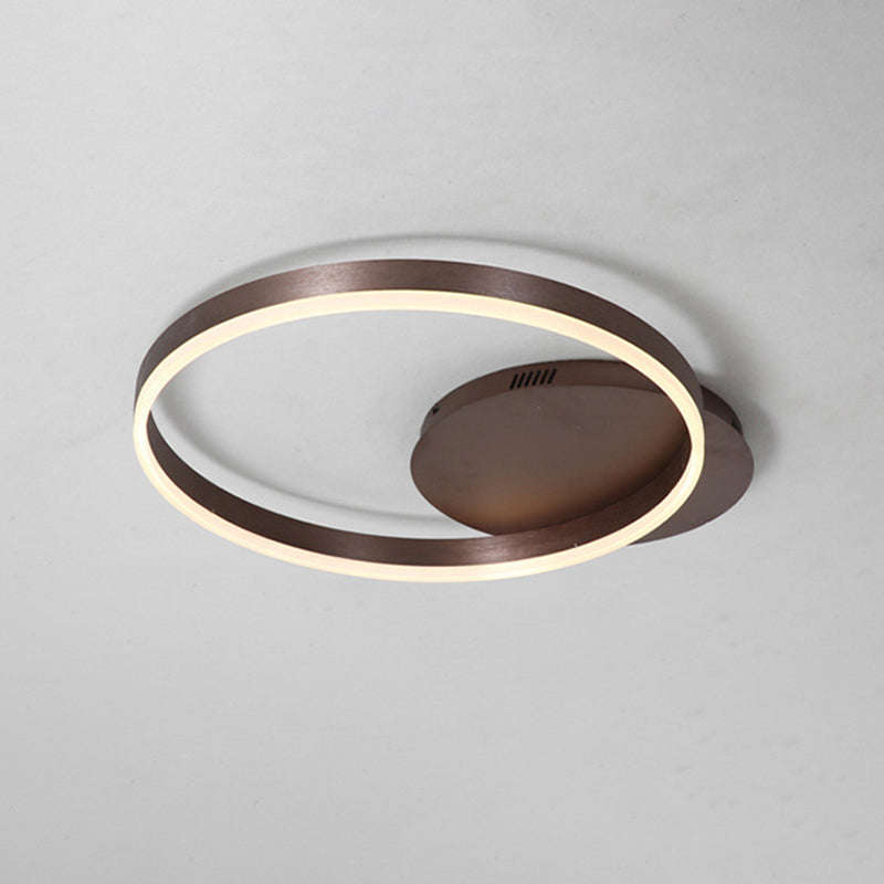 Minimalist 1/2-Head LED Ceiling Flush Aluminum Coffee Circle Flushmount Lighting in Warm/White Light, 12"/16"/8"+16" W Clearhalo 'Ceiling Lights' 'Close To Ceiling Lights' 'Close to ceiling' 'Flush mount' Lighting' 1458750