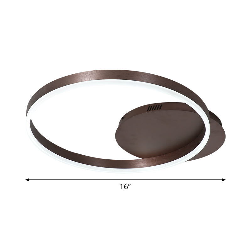 Minimalist 1/2-Head LED Ceiling Flush Aluminum Coffee Circle Flushmount Lighting in Warm/White Light, 12"/16"/8"+16" W Clearhalo 'Ceiling Lights' 'Close To Ceiling Lights' 'Close to ceiling' 'Flush mount' Lighting' 1458752