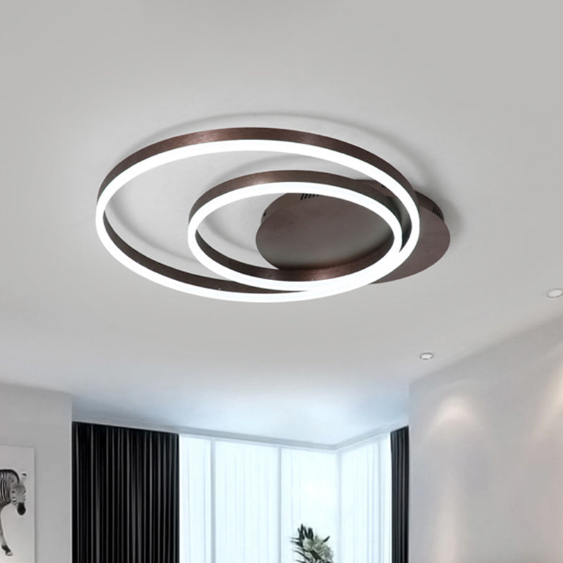 Minimalist 1/2-Head LED Ceiling Flush Aluminum Coffee Circle Flushmount Lighting in Warm/White Light, 12"/16"/8"+16" W Clearhalo 'Ceiling Lights' 'Close To Ceiling Lights' 'Close to ceiling' 'Flush mount' Lighting' 1458753