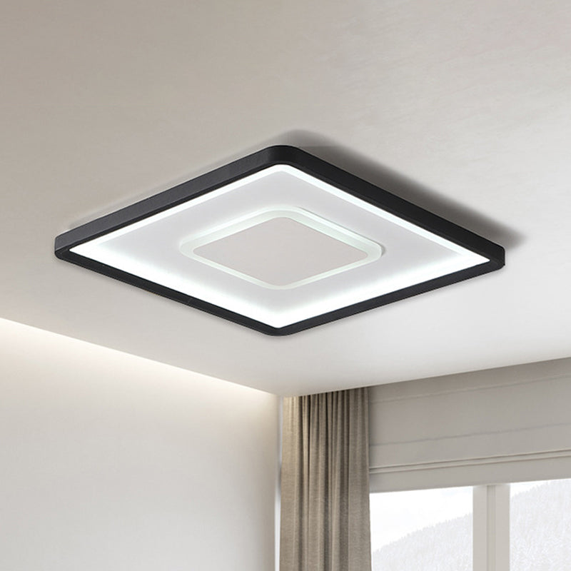 2 Layers Square Thin Flush Light Fixture Simplicity Acrylic Black 16/19.5 Inch Wide LED Ceiling Mount Lamp in Warm/White Light Clearhalo 'Ceiling Lights' 'Close To Ceiling Lights' 'Close to ceiling' 'Flush mount' Lighting' 1458758