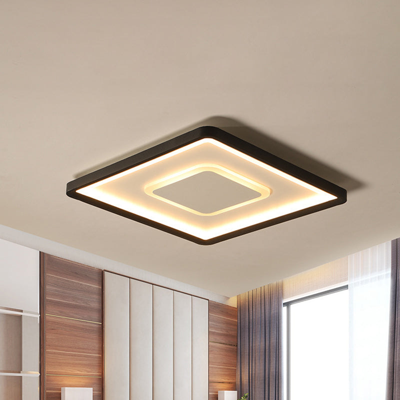 2 Layers Square Thin Flush Light Fixture Simplicity Acrylic Black 16/19.5 Inch Wide LED Ceiling Mount Lamp in Warm/White Light Black Clearhalo 'Ceiling Lights' 'Close To Ceiling Lights' 'Close to ceiling' 'Flush mount' Lighting' 1458759