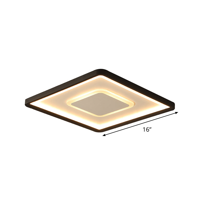 2 Layers Square Thin Flush Light Fixture Simplicity Acrylic Black 16/19.5 Inch Wide LED Ceiling Mount Lamp in Warm/White Light Clearhalo 'Ceiling Lights' 'Close To Ceiling Lights' 'Close to ceiling' 'Flush mount' Lighting' 1458762