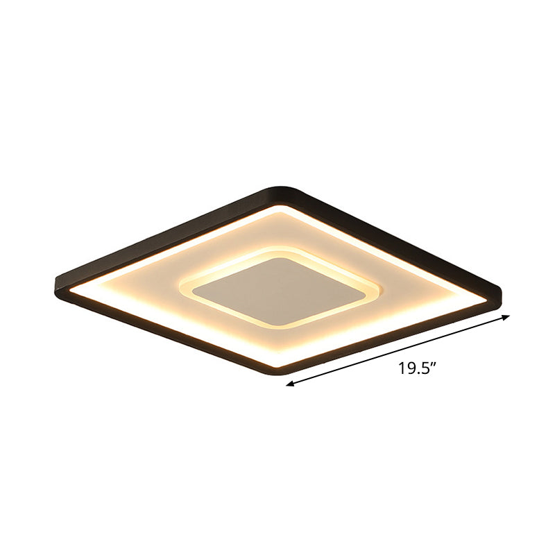 2 Layers Square Thin Flush Light Fixture Simplicity Acrylic Black 16/19.5 Inch Wide LED Ceiling Mount Lamp in Warm/White Light Clearhalo 'Ceiling Lights' 'Close To Ceiling Lights' 'Close to ceiling' 'Flush mount' Lighting' 1458763