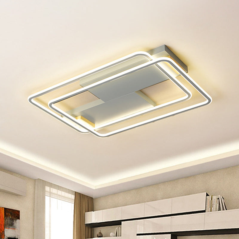 Overlap Rectangle Aluminum Ceiling Lamp Contemporary Grey LED Flush Mount Lamp in Warm/White Light Clearhalo 'Ceiling Lights' 'Close To Ceiling Lights' 'Close to ceiling' 'Flush mount' Lighting' 1458770