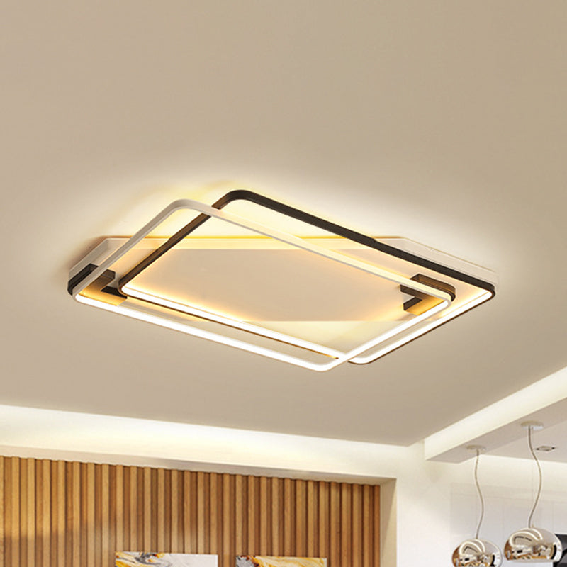 Modern LED Ceiling Light Fixture Aluminum Black-White Overlapping Rectangle Flush Mount in Warm/White Light for Living Room Clearhalo 'Ceiling Lights' 'Close To Ceiling Lights' 'Close to ceiling' 'Flush mount' Lighting' 1458775